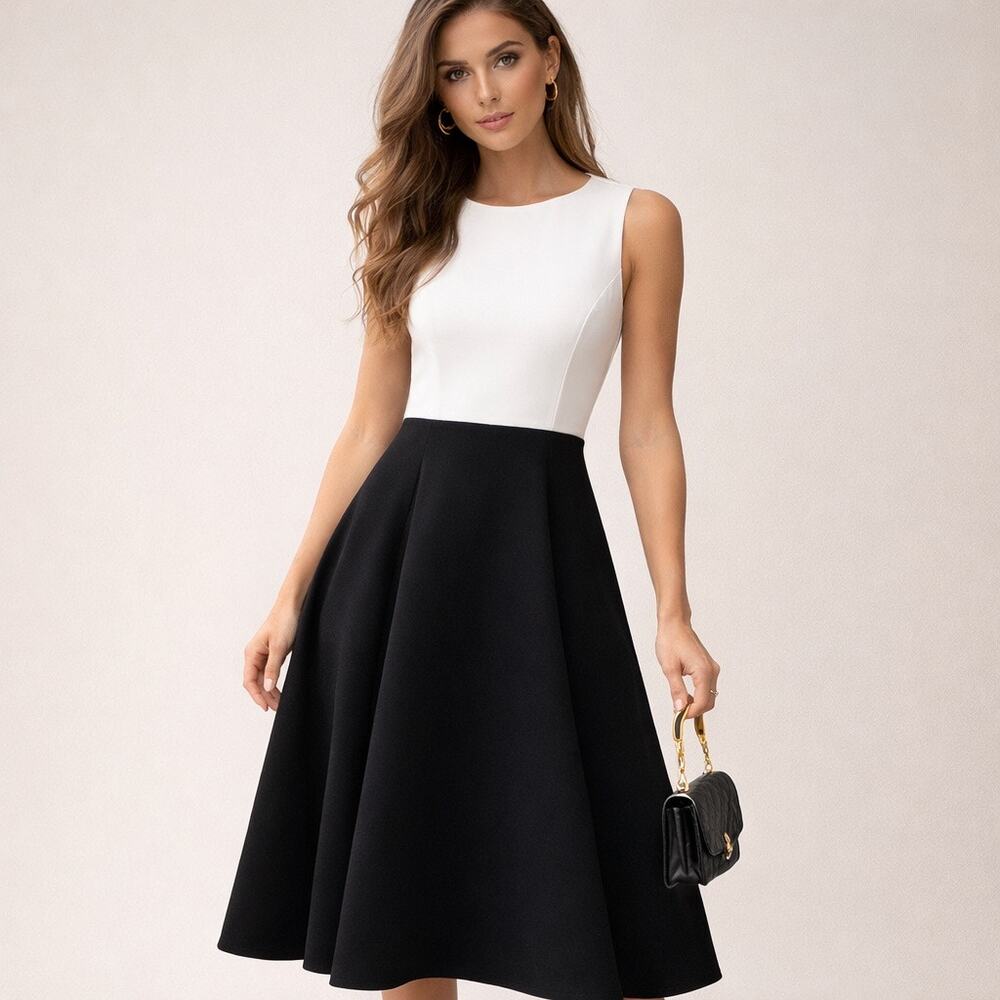 Alice + Olivia Black & White Midi Dress | Size Small